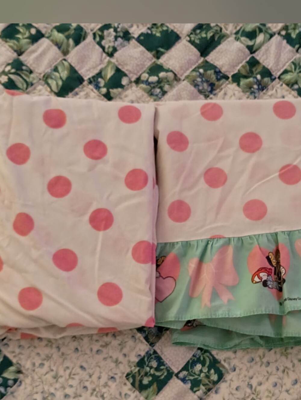Vintage 90s Disney Pink Polkadot Minnie Mouse Full Size Sheet Set